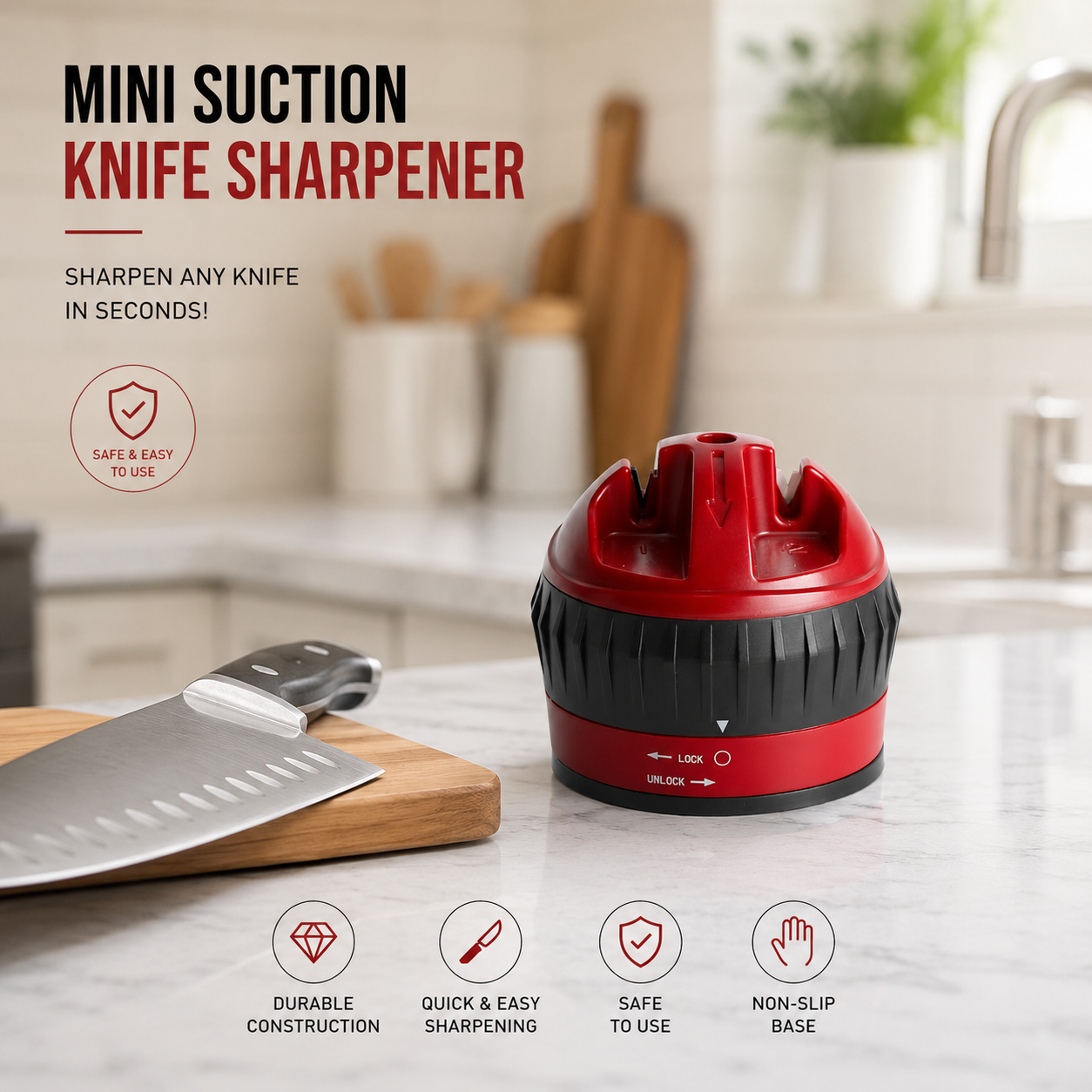 Mini Suction Base Knife Sharpener-Fast, safe, and easy sharpening for dull kitchen knives in seconds
