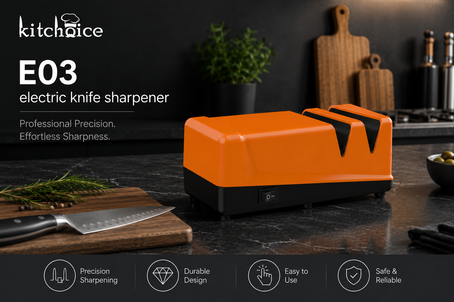 Kitchoice® E03 Professional Electric Knife Sharpener – Fast Automatic Sharpening System for Household & Kitchen Tools